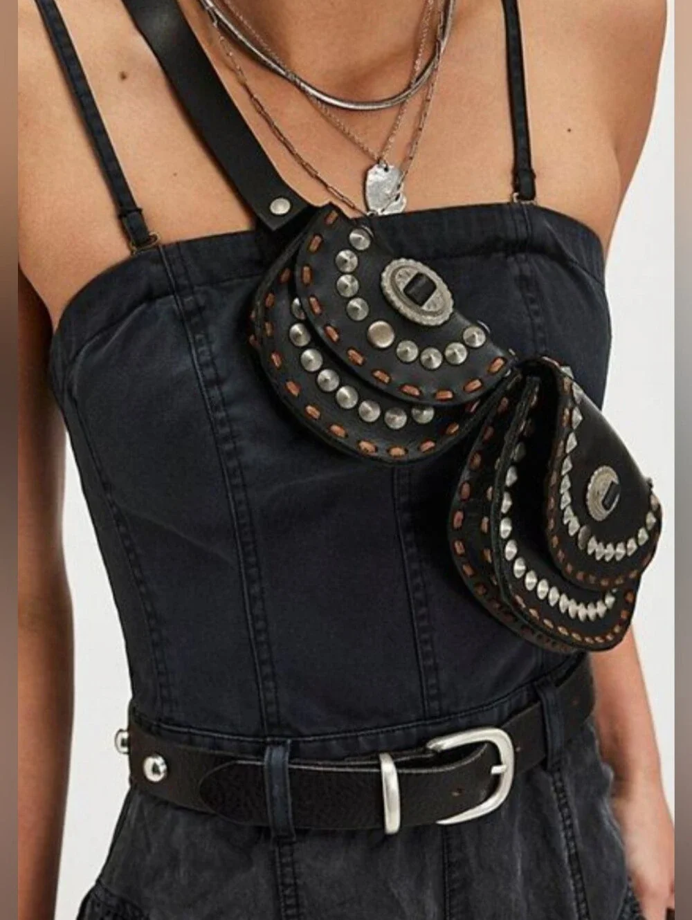 Free People Luck Stars Leather Pocket Western Inspired Belt